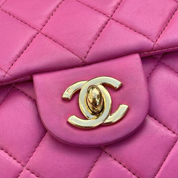 Chanel Small Square Classic Flap Pink Lambskin Leather 24k Gold Plates Hardware - Picture 3 of 16